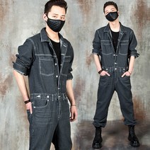 스티치 배색 데님 점프수트