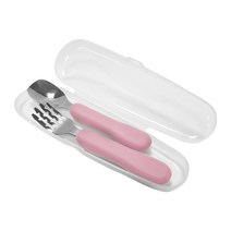 아가프라 스텐 스푼포크+케이스세트, 핑크, 포크+젓가락+케이스