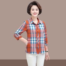 DFMEI 순면 체크 셔츠 여 칠부소매 면 전체 상의 셔츠