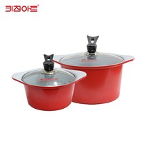 키친아트 V라인 세라믹스톤코팅 주물 냄비세트 2종D(양수20+곰솥26) 코팅냄비