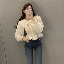 블링앤수 러블리스타일 여성 기본핏 라운드넥 블라우스 KZZ124