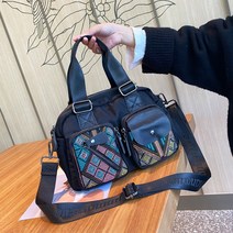 데님 캔버스 가방 가죽 메신저 일본 봄과 여름 복고풍 자수 핸드백 여성