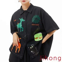 지홍 여름 블라우스 셔츠 오버핏 프린팅