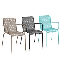 스마트퍼니처 녹방지 코팅 벌집 모양의 타공 등좌판 펜션 정원 테라스 카페 호프 스틸 프레임 팔걸이 체어 야외의자, 라이트블루