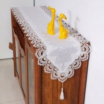 SKANDSALO 테이블 플래그 긴서랍 커피테이블 식탁 천패브릭 커버, 테이블 플래그 : 40 x 175cm, 화이트 레이스 (페넌트)