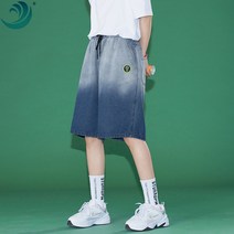 캐주얼 스트레이트 청바지 반바지 여름 주머니 느슨한 숙녀 그라디언트 데님 반바지 숙녀 하이 스트리트 바지 남성과 여성 모두 착용 가능