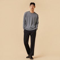 [JAJU/자주] 남 메리노울 블렌디드 라운드넥 니트_멜란지 그레이