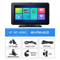 카플레이모니터 7 인치 4K 자동차 DVR 카플레이 무선 유선 안드로이드 오토 ADAS 대시보드 와이파이 블루투스 AUX 대시캠 GPS 후방 카메라 동영상 레코더 Android, NO ADAS Rear Cam+NO TF Card