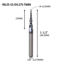 텅스텐 단단한 초경 엔드 밀 4mm 6mm 8mm 볼 코 테이퍼 라우터 비트 CNC 목재 금속 밀링 커터, R0.25-15-D3.1-TiAlN