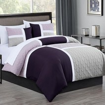 Chezmoi Collection Bernard 7피스 풀 베드 인 어 백 이불 세트 시트 포함 - 경량 블루 블랙 그레이 패치워크 퀼트 메달리온 침구 사계절용 320048
