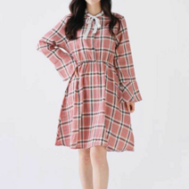 오너클랜 여자 체크 미디 원피스 차이나카라 대학생 스타일