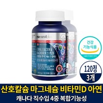 캐나다 코랄칼슘 마그네슘 비타민D 아연 정 알약 모양 산호 칼슘 영양 제 4중 복합기능성 건강기능식품 해외 직구 남성 여성 직장인 주부 노인, 3개, 120정