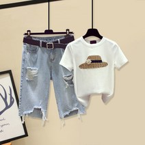 tagi 여름 여성 빅 사이즈 반바지 세트 루즈핏 상하세트