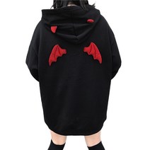 검은 악마 귀와 날개 긴 슬리브 스웨터를 가리기 운동을위한 까마귀 풀버