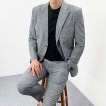 엠클로 남자 빅사이즈 기본핏 여름 린넨 니드 체크 싱글자켓 2컬러