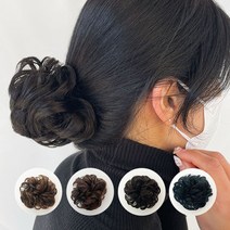 똥머리 가발 면접 승무원 가채 곱창 당고머리 컬 한복 붙임 덧 혼주 묵음 헤어 피스, 1컬머리-라이트브라운