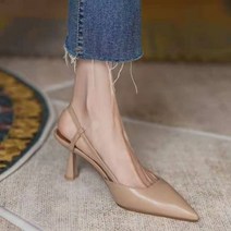 다크 살구 얕은 여자 슬링 백 펌프 빈티지 지적 발가락 여름 세련된 작업 Stilettos 브라운 레이디 6cm 하이힐 Zapatillas126439