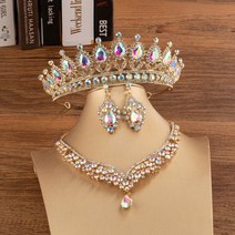 생일 파티 공주 쥬얼리 바로크 골드 AB 컬러 크리스탈 브라 세트 라인 석 Tiaras 크라운 귀걸이 초커 목걸이 웨딩 두바이