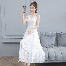 레이스 뷔스티에원피스 스윗 2022 봄 여름 무릎넘어 러블리 쉬폰 클래식 허리보정 슬림핏 롱 4738479443