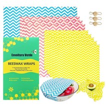 재사용 가능한 밀랍 랩 3팩 식품 지속 가능 생분해성 폐기물 없음 플라스틱 프리 보관 용기, 5S,3M,1L | Minimalist stripe