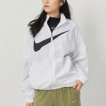나이키 여자 우븐 루즈핏 바람막이 통기성 좋은 경량 집업 빅로고 스우시 메쉬 안감 간절기 트레이닝 윈드가드 헬스 러닝 자켓 흰색