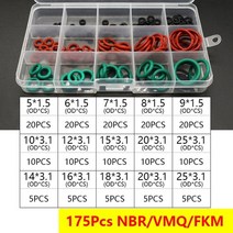 스팀세차기 박스형 vmq nbr fkm o 링 세트 고무 와셔 씰 구색 레드블랙그린 o 링 씰 자동차 개스킷 용 세트, 175pcs nbr rvmq fkm