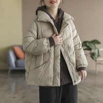 여성 오리털 경량 패딩 가을 코트 화이트 자켓 루즈핏 롱 후드