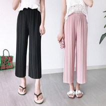 여성 쿨 여름 와이드 밴딩 주름 팬츠 일자 바지 데일리 플리츠 홈웨어 1+1
