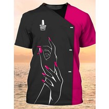 안전 노가다 직업 여성용 티셔츠 프린트 캐주얼 반팔 티 레귤러 네일 전문 유니폼 블라우스 여름 뷰티 작업, 02 B4 SKCS-5_06 XL