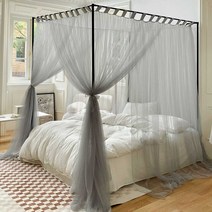 유럽풍 공주 침실 캐노피 커튼, 라이트블랙+블랙브래킷(폭180x길이200x높이210cm
