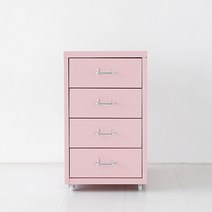 마켓비 FIHA 낮은서랍장 철재 책상서랍 4단, 핑크, 4개