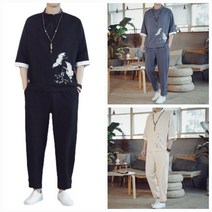 남자 여름 가을 학자수 면마 투피스 개량 퓨전 한복 한벌 세트