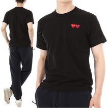 [꼼데가르송] 22FW 더블하트 와펜 반팔 티셔츠 AZ T226 BLACK