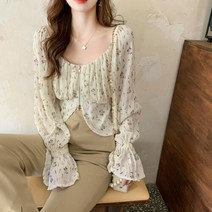 웬디 프렌치 플로럴 블루우스 쉬폰 BS11195