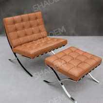 바르셀로나 의자 북유럽 싱글 소파 이탈리아 디자이너 레저 안락 의자, 페달, 브라운 매트 웨스트 가죽