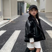 도오빠 블랙키노 아동 기모 무스탕 자켓 라이더 털 점퍼 겨울 아우터 어린이 가죽 집업