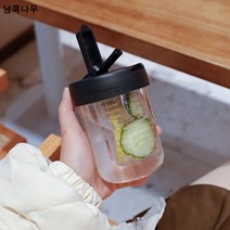 비주얼 빨대컵 학생 러블리 소녀하트 심플 플라스틱컵 여름 꽃찻잔 물병 선물 도매, 블랙420ml, 420마라