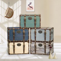 빈티지 나무상자 영국 엔틱가구 유럽 보물상자 레트로인테리어 소품 뚜껑있는수납함, 소형  20x15x15cm, 빈티지 블루