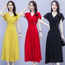빅사이즈원피스 트랜드 원피스 2022뉴타입 여름 빅사이즈여성복 고급 허리밴딩 날씬해보이는 스타일 V유행을 선도한 롱스커트