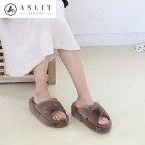 애슬릿(주얼리) [애슬릿] 전체 퍼 엑스 스트랩 키높이 통굽 슬리퍼