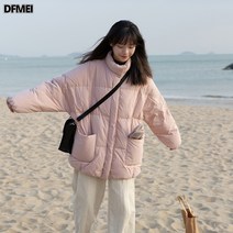 자체 제작 크림 사각 리틀 걸 느낌 패딩 겨울 도톰 루즈핏 코트