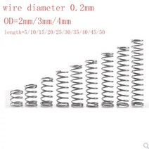 20 개 몫 0.2mm 스테인레스 스틸 마이크로 소형 압축 스프링 OD 2mm, 3mm, 45mm, 45mm