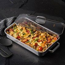 스텐 통3중 인덕션 전골 냄비 사각 뚜껑있는 로스트 팬 떡볶이 오뎅탕 해물탕 샤브샤브, 스테인레스 와이드 직사각팬