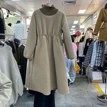 겨울 여성 누빔 패딩 원피스 한국 스타일 레트로 마름모 퀼트 라운드 넥 허리 포옹 드레스 여성용 느슨한