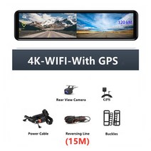 차량용 블랙박스 12 인치 2160P 와이파이 소니 IMX415 자동차 DVR 비디오 레코더 4K 대시 캠 백미러 GPS, 06 Z621_01 128G