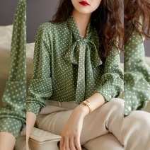 패스타임 여성 리본 타이 도트 러블리 블라우스