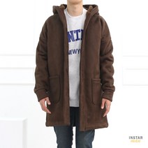 남자 스웨이드 양털 무스탕 후드 코트 (2color) 겨울 아우터 남성 롱코트 아우터