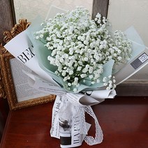 리리스 시들지않는 프렌치 화이트안개 꽃다발 생화택배 프리저브드 정기구독 조화, 쇼핑백추가