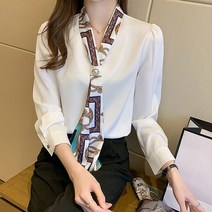 타이 페미닌 셔링 여성 블라우스 하객룩 출퇴근 코디