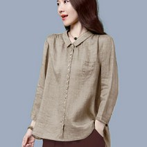 Momolatti 여성 아마 루즈핏 긴 소매 셔츠